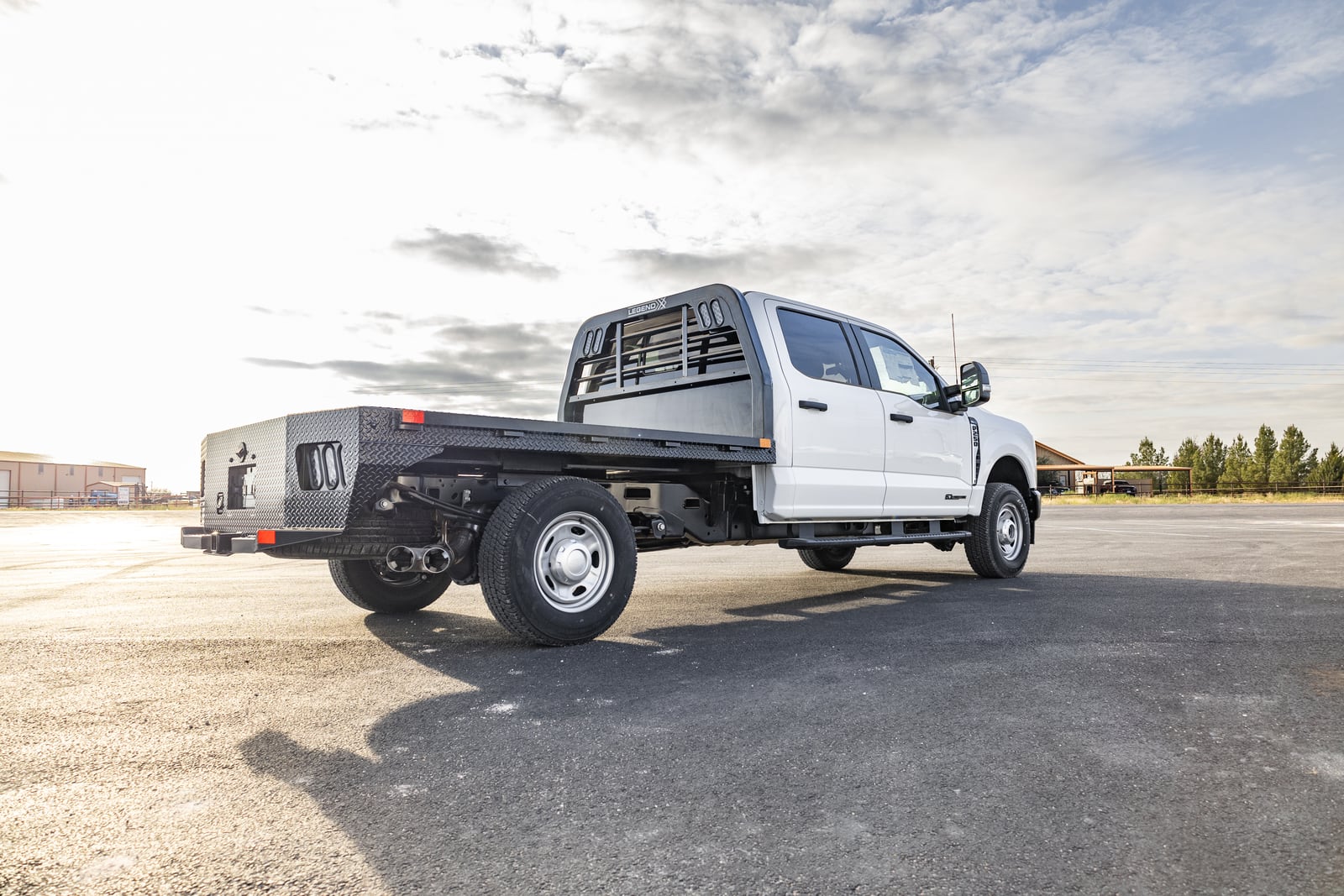 High-resolution rear three-quarter view of a Legend X Spartan flatbed.